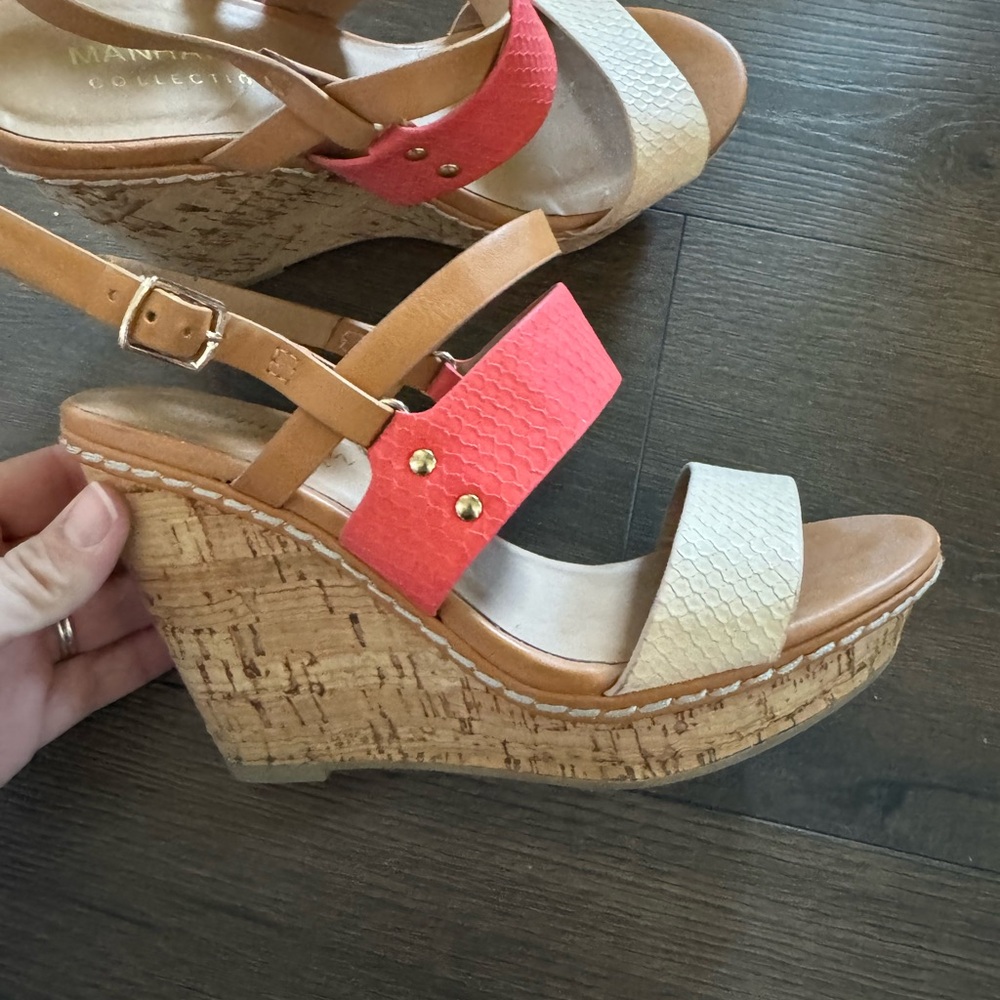 Women's Tan and Coral Wedge Sandals